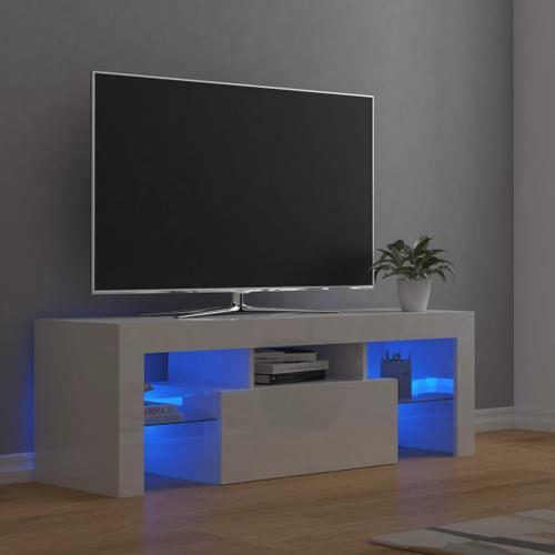 Meuble Tv Moderne Blanc Avec Lumière Led 120x35x40 Cm