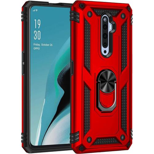 Coque Pour Oppo Reno 2z Reno2 Z Avec Rotatif À 360 ° Bague Anneau Support, Anti-Chocs Étui, Silicone Tpu+Pc Double Couche Housse. Rouge