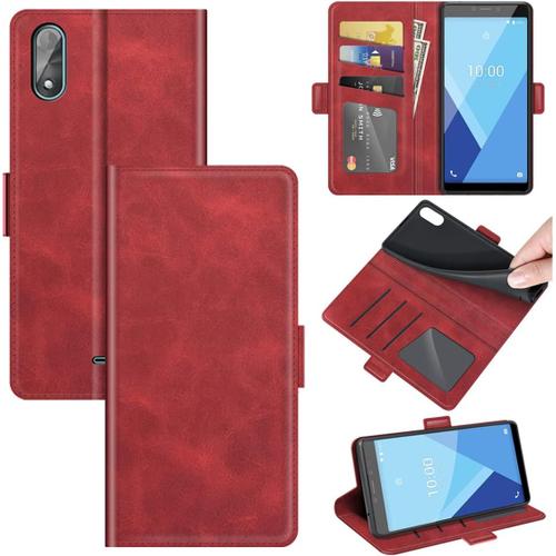 Étui Pour Wiko Y51/Sunny 5 Lite 5 45 Pouces Pu Cuir Couverture Magnétique Portefeuille Protection Housse Stent Fonction Flip Cuir Rouge