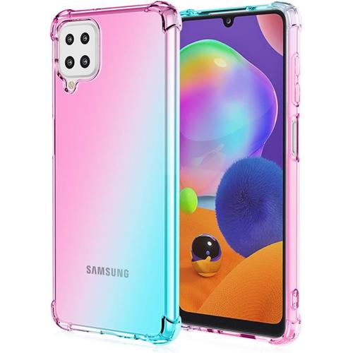 Coque Pour Samsung Galaxy A12 Étui En Gradient Color Transparent Tpu Case Housse De Protecteur Antichoc Souple Silicone Cover Rose Vert