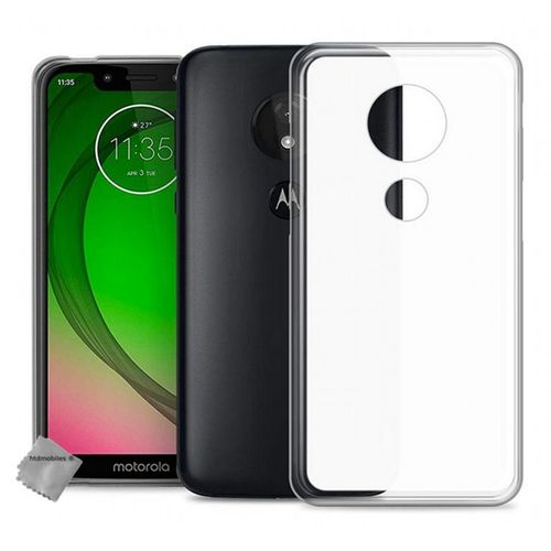 Housse Etui Coque Pochette Silicone Gel Fine Pour Motorola Moto G7 Play + Verre Trempe - Blanc Transparent