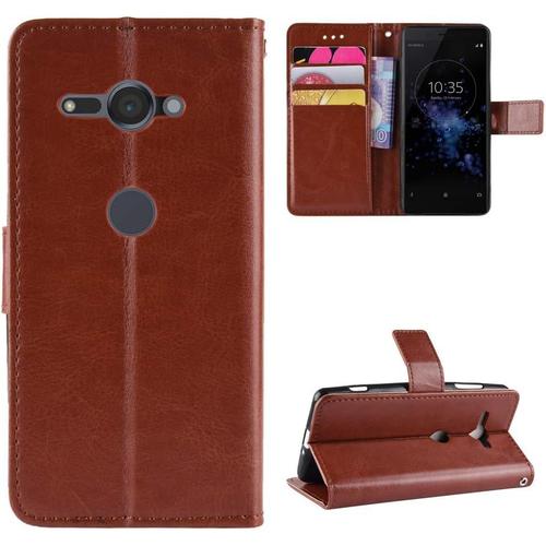 Coque Pour Sony Xperia Xz2 Compact,Coque Pour Sony Xperia Xz2 Compact H8314 H8324 So-05k Coque Portefeuille En Cuir À Rabat Cover Brown