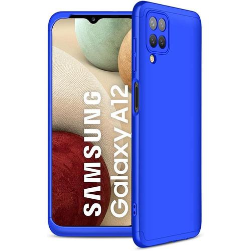 Robuste Housse Pour Telephone Samsung Galaxy A12/M12 Etui Ultra Mince Hard Pc Protection Coque Rugged Armor Bumper Back Case Cover Bleu
