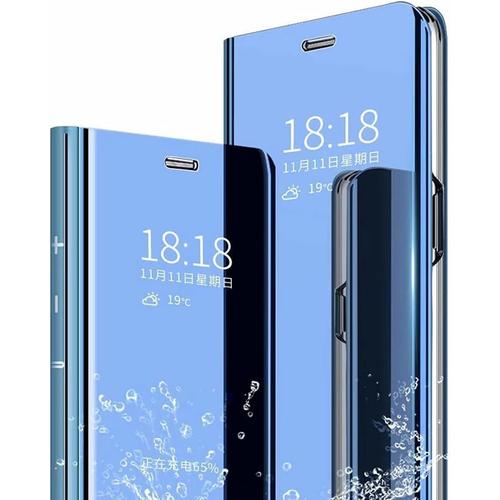 Coque Miroir Pour Apple Iphone 13 Mini - Étui À Rabat Avec Fonction Veille/Réveil - Béquille Pliable Et Support - Coque Antichoc - Bleu