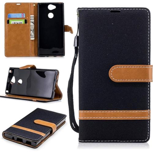 Nouveau Coque En Cuir Denim Texture Assortie For Sony Xperia Xa2 Avec Porte Cartes Et Porte Cartes&portefeuille&lanière Noir Color Black