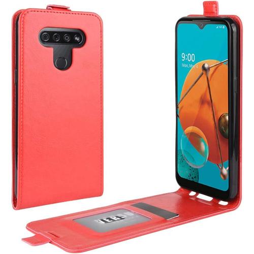 Étui Pour Lg K51/K500 6 5 Pouces Pu Cuir Magnétique Portefeuille Conventure En Cuir Up Down Design Fonction Stent Housse Flip Cuir Rouge