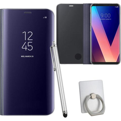 Effet Miroir Housse En Cuir Pu Pour Lg V30, Haute Qualité Clear View Smartphone Flip Cover Et Fonction Stent Étui Pour Téléphone Violet