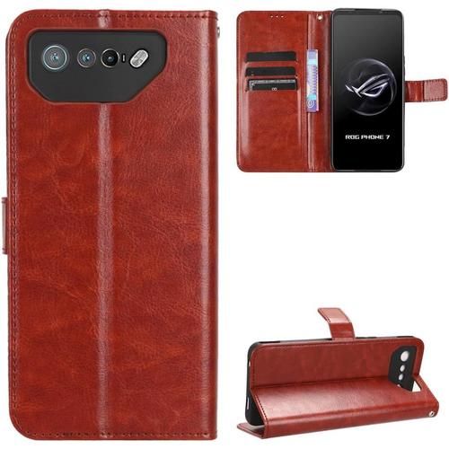 Coque Cuir Pour Asus Rog Phone 7,Protection Flip Phone Housse En Cuir Coque Pour Asus Rog Phone 7 Ultimate Coque Housse Etui Cover Brown