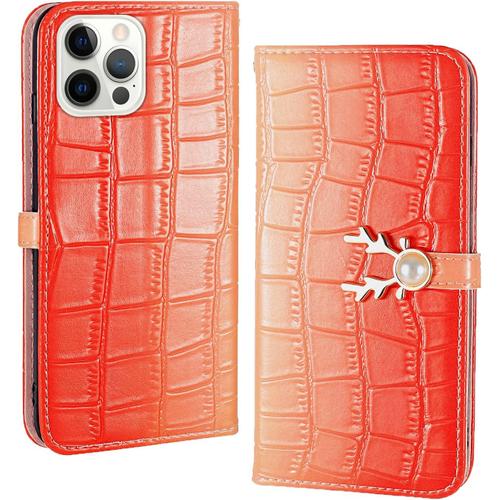 Coque Pour Iphone 12 Pro Max Coque Avec Fente Carte Housse Pochette Iphone 12 Pro Max Flip Case Folio Cover Pour Iphone 12 Pro Max Orange