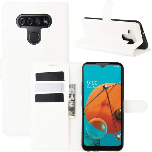 Étui Pour Lg K51/K500 6 5 Pouces Pu Cuir Couverture Magnétique Portefeuille Protection Housse Motif Litchi Stent Fonction Flip Cuir Blanc