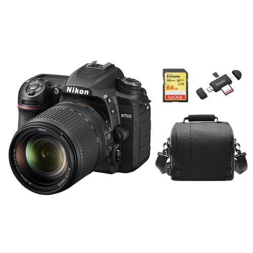 NIKON D7500 reflex 20.9 mpix KIT AF-S 18-140MM F3.5-5.6G ED VR DX + SD 64Go+ Sac + Memory Card Reader