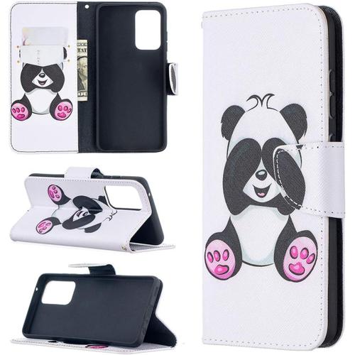 Étui Pour Samsung Galaxy A52 5g/Sm A526 6 5 Pouces Pu Cuir Couverture Magnétique Housse Motif Panda Timide Stent Fonction Coque Flip Cuir