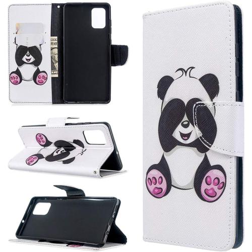 Étui Pour Samsung Galaxy A71 4g/Sm A715 6 7 Pouces Pu Cuir Couverture Magnétique Housse Motif Panda Timide Stent Fonction Coque Flip Cuir