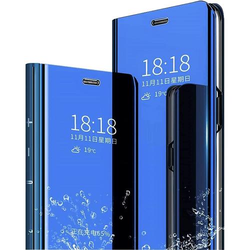 Coque Pour Huawei P8 Lite Version 2017 - Clear View Transparente Miroir Smart Ultra Mince Avec Support Huawei P8 Lite Version 2017 - Bleu