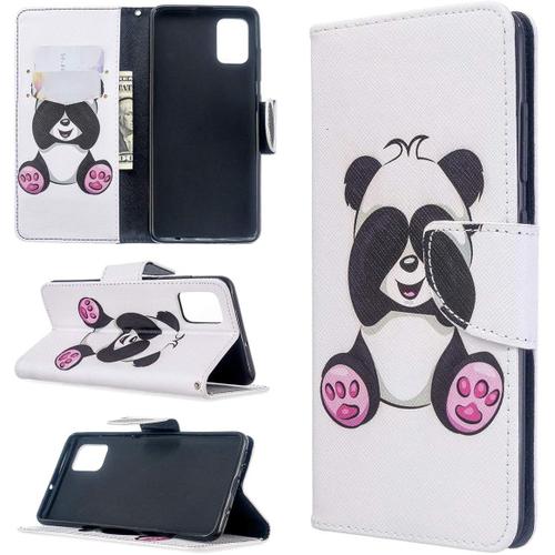 Étui Pour Samsung Galaxy A51 4g/Sm A515 6 5 Pouces Pu Cuir Couverture Magnétique Housse Motif Panda Timide Stent Fonction Coque Flip Cuir