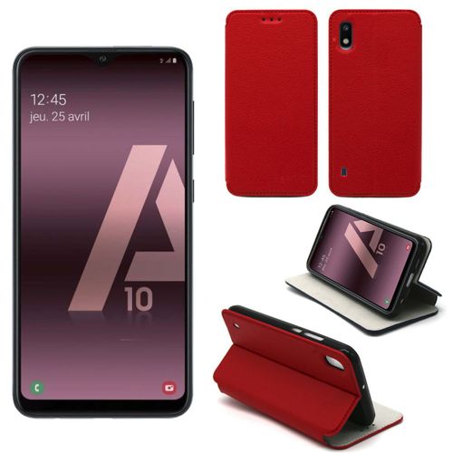 Housse Samsung Galaxy A10 Rouge - Etui Coque Galaxy A10 Protection Antichoc À Rabat Smartphone 2019 - Accessoires Pochette Case Xeptio