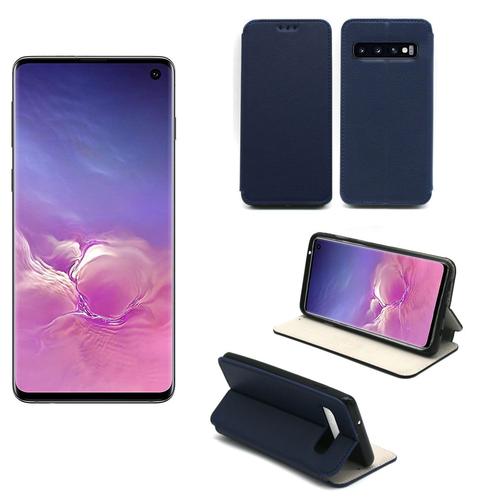 Etui Luxe Samsung Galaxy S10 4g Bleu Ultra Slim Cuir Pu Avec Stand - Housse Coque De Protection Galaxy S10 Smartphone 2019 - Accessoires Pochette Cover Xeptio Case