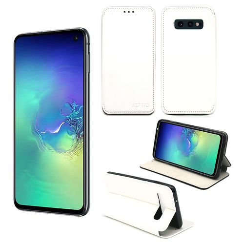 Etui Luxe Samsung Galaxy S10e 4g Blanc Ultra Slim Cuir Pu Avec Stand - Housse Coque De Protection Galaxy S10e Smartphone 2019 - Accessoires Pochette Cover Xeptio Case