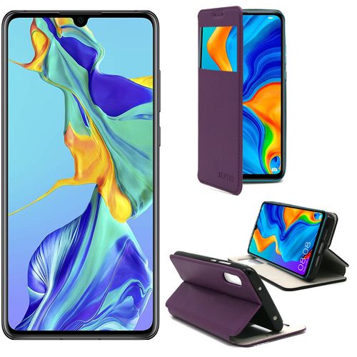 Etui Luxe Huawei P30 4g Violet Ultra Slim Cuir Pu Avec Fenêtre Sview - Housse Coque De Protection Huawei P30 Smartphone 2019 - Accessoires Pochette Cover Xeptio Case