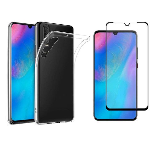 Pack Etui Transparent Pour Huawei P30 Coque Gel De Protection Transparente En Tpu Invisible Smartphone 2019 Et Protection Écran Vitre Full Cover Noir - Accessoires Pochette Xeptio Case