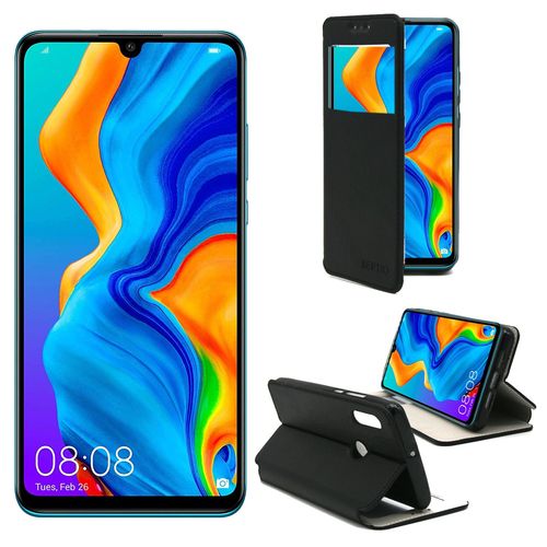 Etui Luxe Huawei P30 Lite 4g Noir Ultra Slim Cuir Pu Avec Fenêtre Sview - Housse Coque De Protection Huawei P30 Lite Smartphone 2019 - Accessoires Pochette Cover Xeptio Case
