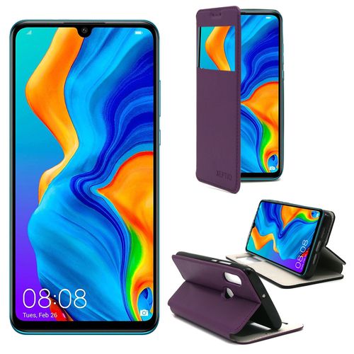 Etui Luxe Huawei P30 Lite 4g Violet Ultra Slim Cuir Pu Avec Fenêtre Sview - Housse Coque De Protection Huawei P30 Lite Smartphone 2019 - Accessoires Pochette Cover Xeptio Case