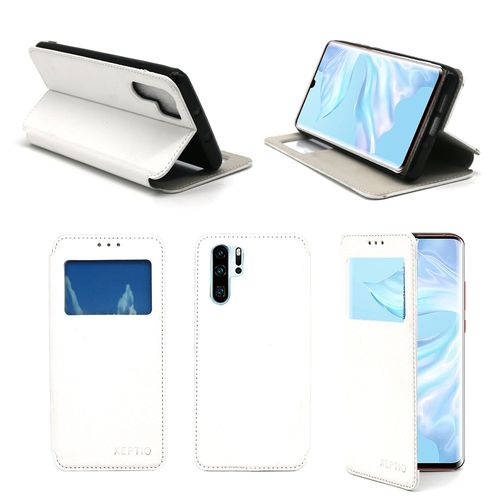Etui Luxe Huawei P30 Pro 4g Blanc Ultra Slim Cuir Pu Avec Fenêtre Sview - Housse Coque De Protection Huawei P30 Pro Smartphone 2019 - Accessoires Pochette Cover Xeptio Case