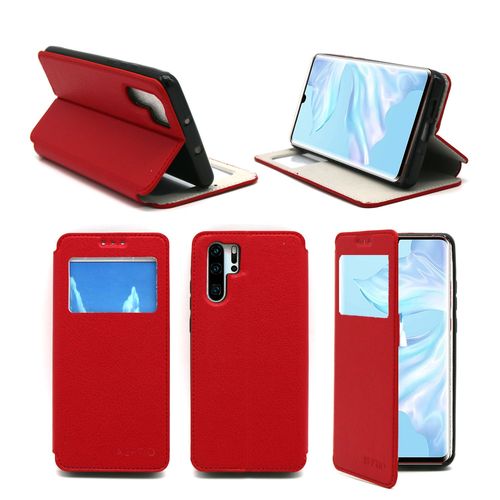 Etui Luxe Huawei P30 Pro 4g Rouge Ultra Slim Cuir Pu Avec Fenêtre Sview - Housse Coque De Protection Huawei P30 Pro Smartphone 2019 - Accessoires Pochette Cover Xeptio Case