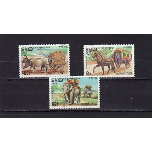 Timbres-Poste Du Kampuchéa (Fête Nationale. Transports Par Animaux)