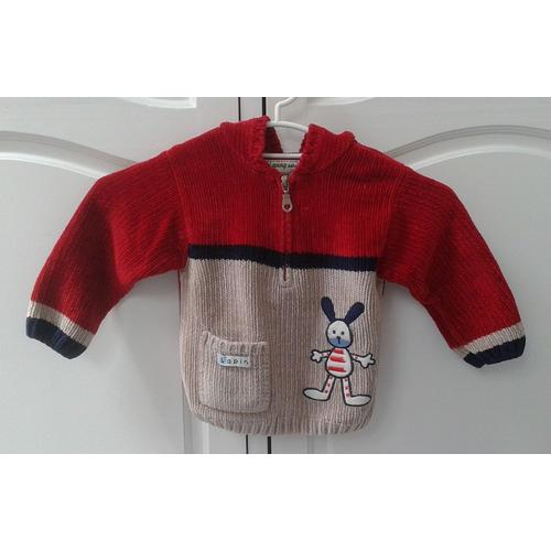 Pull À Capuche Maille Velours Rouge - Mini Gang Baby - T. 18 Mois