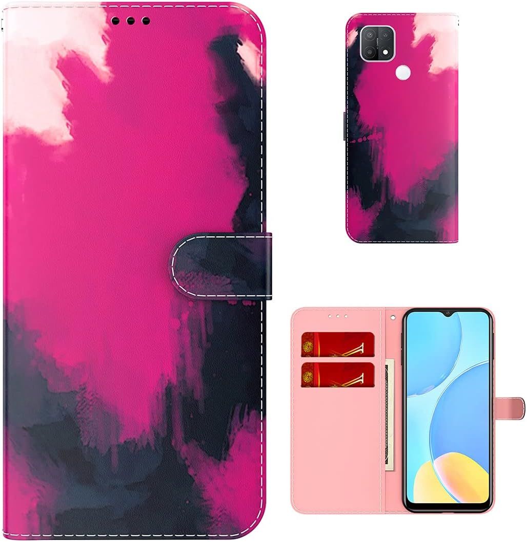 Étui Pour Oppo A15/Oppo A15s 6 52 Pouces Pu Magnétique Pochette Cuir Housse Aquarelle Impression Rabattable Case Stent Fonction Cover Rose