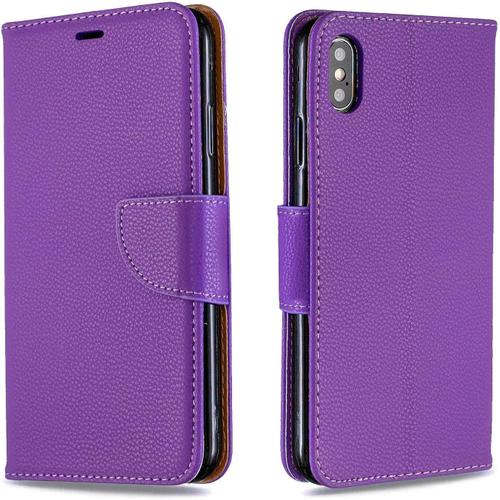 Coque Iphone Xs Max, Élégant Étui En Pu Cuir Avec Fonction Support Pour Apple Iphone Xs Max, Premium Magnétique Portefeuille Coque, Violet