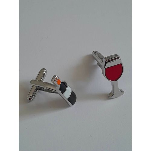 Boutons De Manchettes Verre Et Bouteille De Couleurs Noire Blanc Et Rouge Pour Du Style Et De L'élégance...