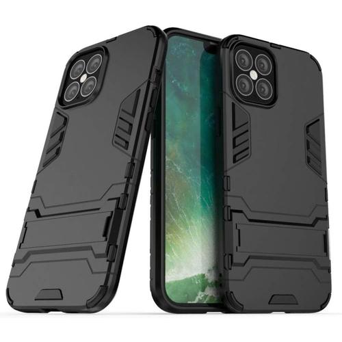 Étui Pour Apple Iphone 12 Pro Max 6.7 Coque Antichoc 2x Couche De Plastique + Silicone Tpu, Bo Tier Extrêmement Solide, Station Debout Noir