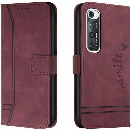 étui pour Mi 10S Mode Cuir Magnétique Pince Portefeuille Support Rabattable Anti Chute Housse Protection pour Xiaomi Mi 10S 6.67"" Vin Rouge