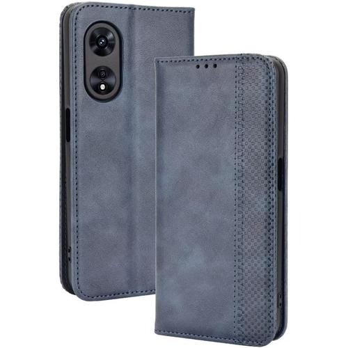 Coque Pour Oppo A17 6.56"" Inches , Etui Flip Folio En Cuir Pu Avec Interrupteur Magnétique, 3 Fentes Pour Cartes 1 Portefeuille Housse-Bleu