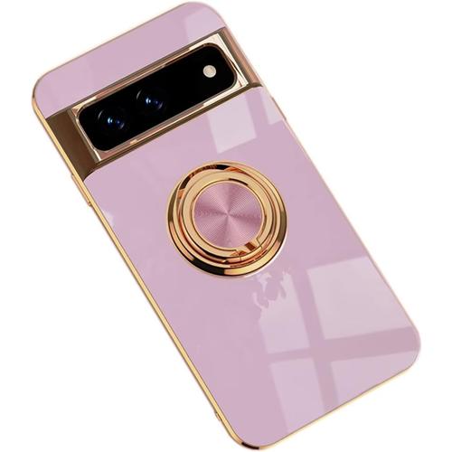 Coque Pour Google Pixel 7 Étui Avec Support, Coque Avec Anneau Rotatif 360 °, Souple Silicone Tpu Housse Élégant Ultra-Fin Antichoc, Violet