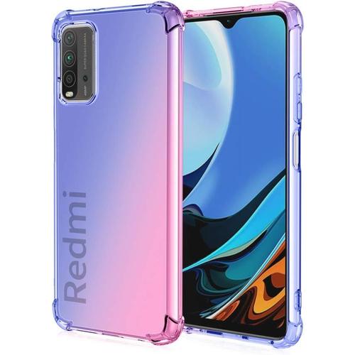 Souple Coque Pour Xiaomi Redmi 9t Etui Dégradé De Couleur Transparent Tpu Renfort D'angle Transparente Protection Antichoc Housse Bleu/Rose