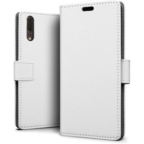 Etui À Rabat Compatible Avec Huawei P20 Etui À Rabat P20 Etui P20 Book Case Etui Portefeuille En Cuir Synthétique Fermeture Magnétique Blanc