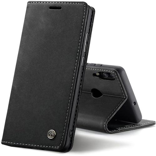 Coque Cuir Pour Huawei P20 Lite, Protection Housse En Cuir Pu Portefeuille,Fermeture Magnétique,Fentes Pour Cartes,Fonction De Support.-Noir