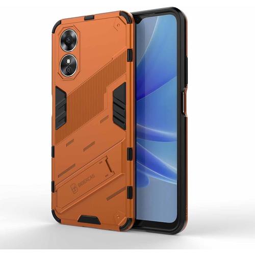 Coque Pour Oppo A17 Avec Holder Support, Etui Doublure En Silicone Tpu+Résistante Aux Chocs Pc, Protection Antichoc Case Cover Bumper-Orange