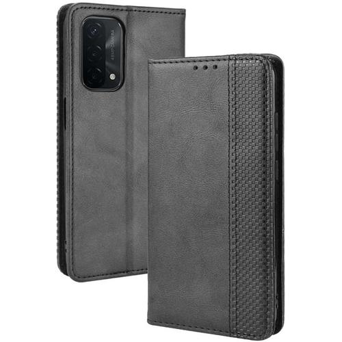 Coque Pour Oppo A74 5g A54 5g Étui En Cuir Pu Housse Pochette Antichoc Et Anti Rayures Fonction Stand Rabat De Portefeuille Etui Coque. Noir