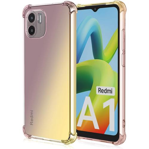 Souple Coque Pour Xiaomi Redmi A1 Etui Dégradé De Couleur Transparent Tpu Renfort D'angle Transparente Protection Antichoc Housse Noir Blond