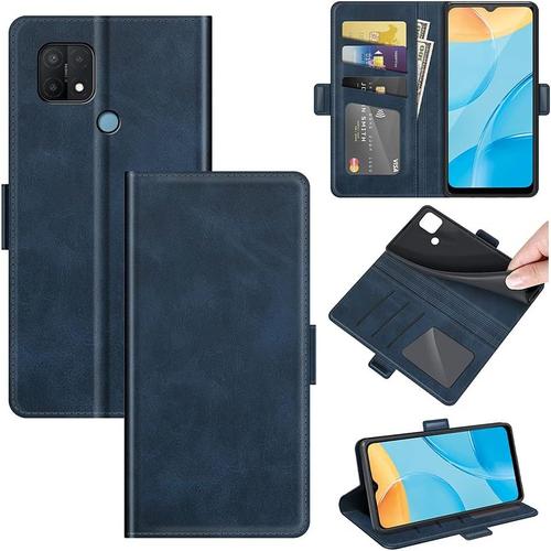 Coque Compatible Pour Oppo A15 Coque Cuir Etui Mince Cover Antichoc Housse Pochette Fonction Stand Portefeuille Etui Antipoussière Case-Bleu