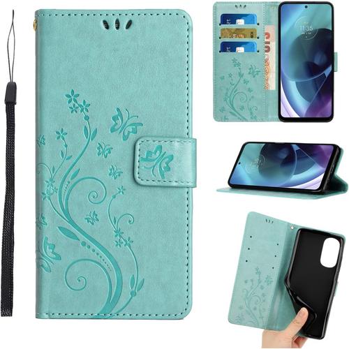 Étui Portefeuille Pour Moto G Stylus 2022 Housse En Cuir Magnetique Flip Embossée Stand Case Etui Pour Motorola Moto G Stylus 2022 Turquoise