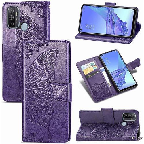 Coque Pour Oppo A53 2020 Portefeuille Étui Fleurs Rétro Pattern Design Coque Pu Cuir Flip Housse Cover Case Wallet Pour Oppo A53 2020 Violet