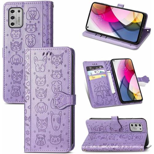 Étui De Protection En Cuir Synthétique Pour Motorola Moto G Stylus 2021 Avec Rabat Magnétique Et Emplacements Pour Cartes Et Dragonne Violet