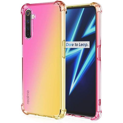 Souple Coque Pour Oppo Realme 6 Pro Etui Dégradé De Couleur Transparent Tpu Renfort D'angle Transparente Protection Antichoc Housse Rose/Blond