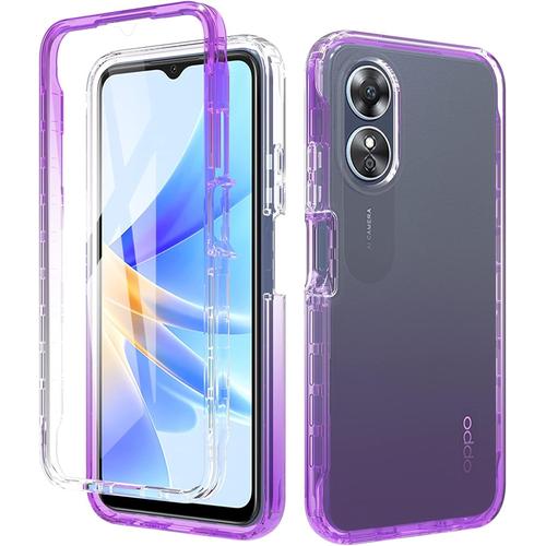 Coque En Tpu Clair Pour Oppo A17 Avec Angles Choc Amortissant, Etui Protection Anti-Poussière Avec Pare-Chocs Pc Et Protecteur D'écran, Mauve