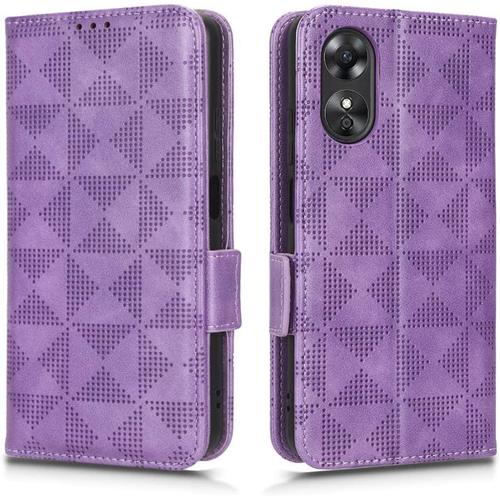 Coque Pour Oppo A17, Protection Etui Antichoc Tpu Housse Premium En Cuir Pu Ave Portefeuille Fentes Pour Cartes Fermeture Magnétique . Violet